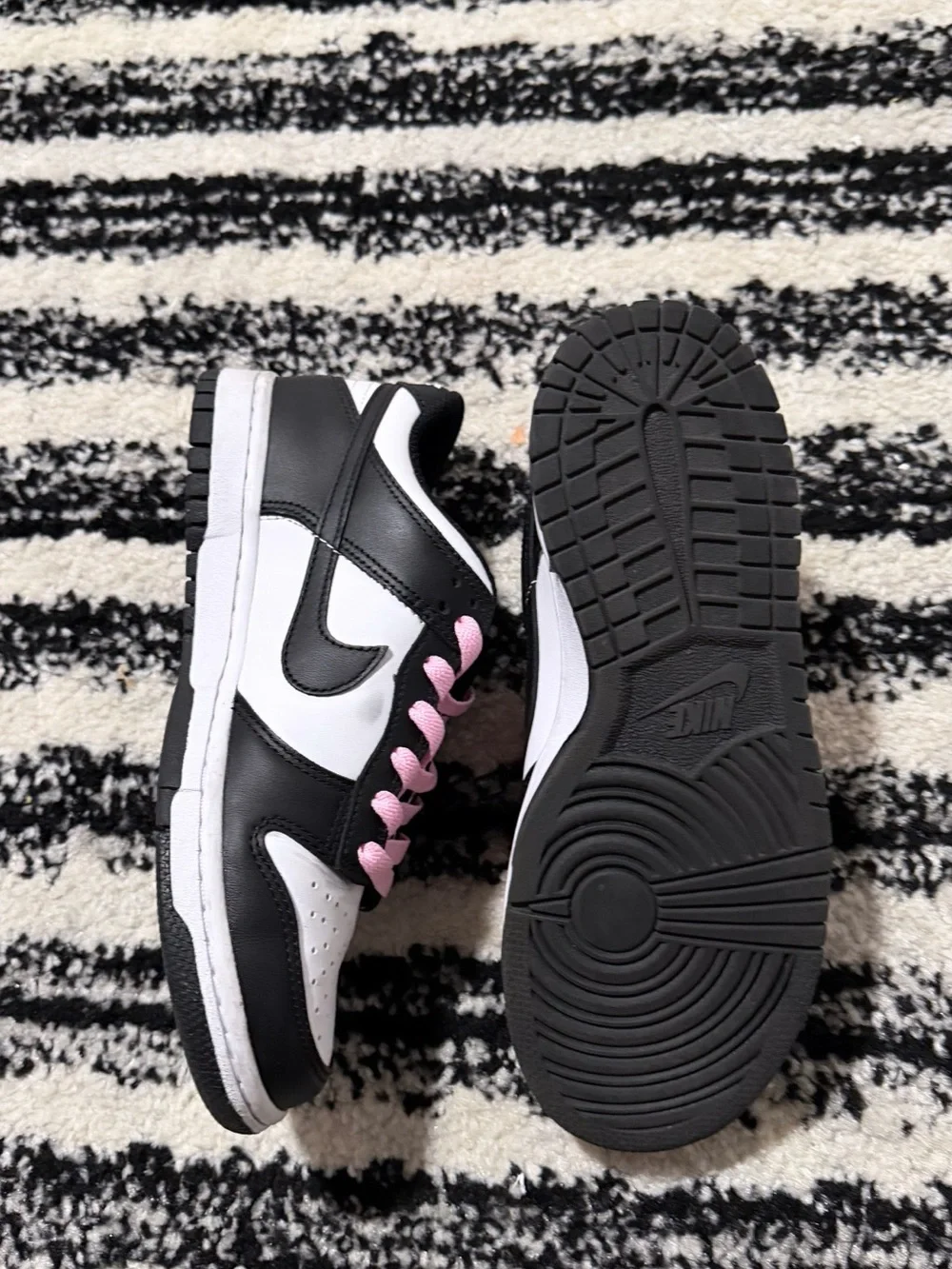 Nike Black & White Dunk Low with Pink Laces